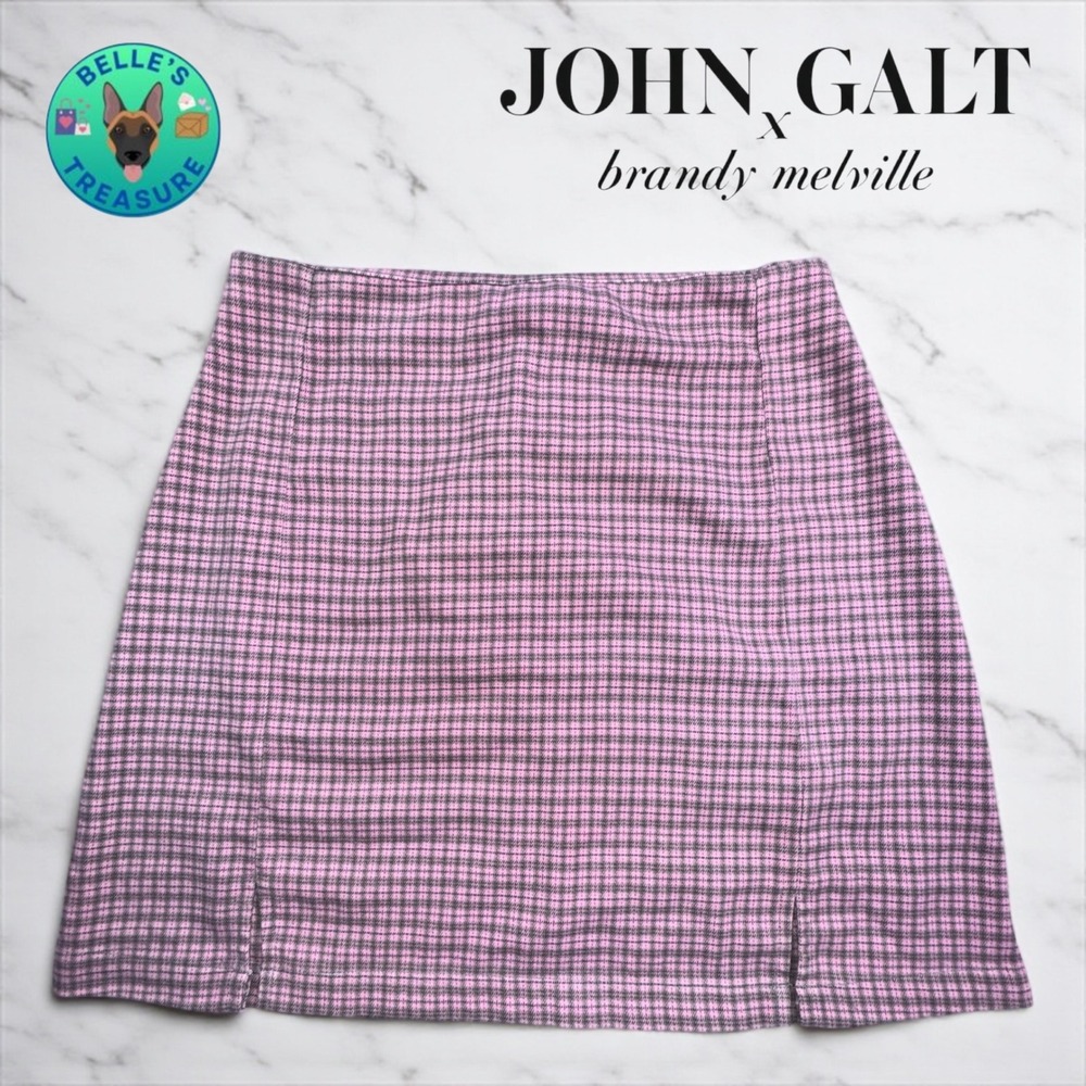John Galt x Brandy Melville Small Pink Plaid Mini Skirt Split Hem Clueless Y2K